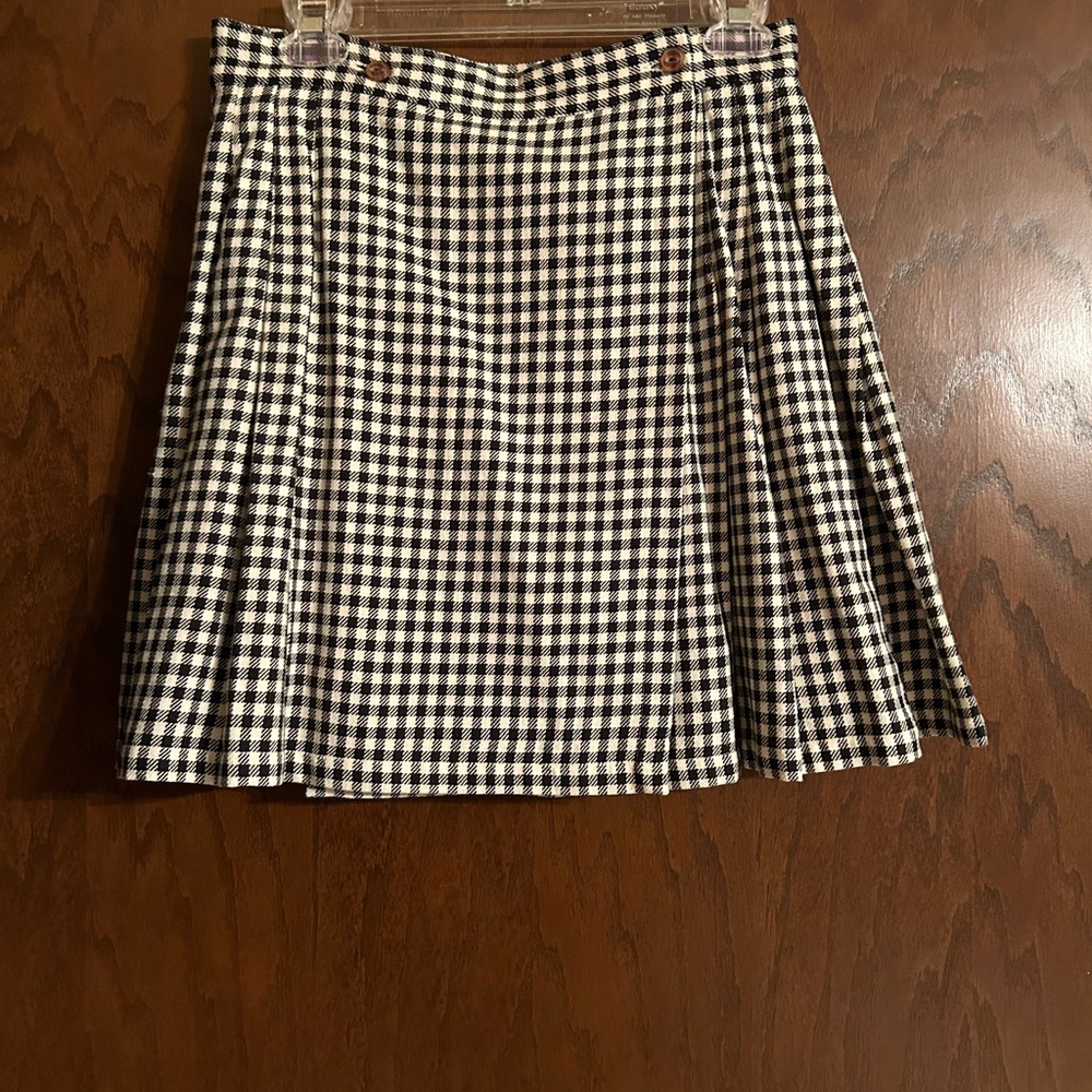British Khaki Black and White Gingham Mini Skirt